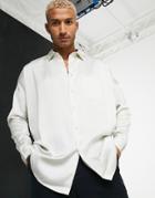 Asos Design Oversized Satin Shirt In Champagne-neutral