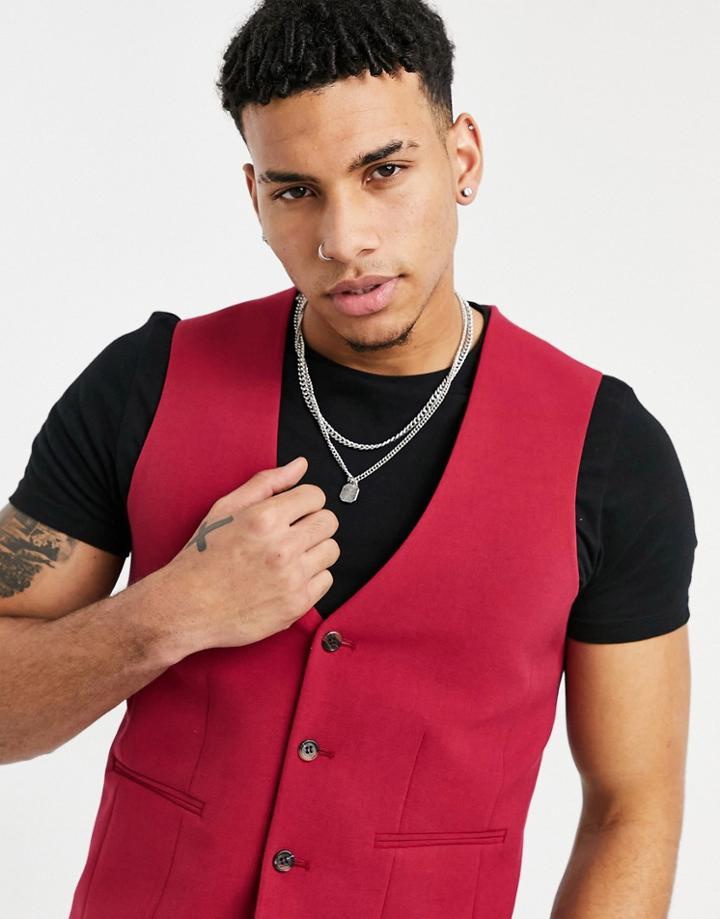 Asos Design Wedding Super Skinny Suit Vest In Red