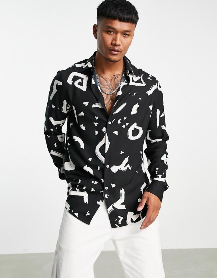 Asos Design Shirt In Black Base Scribble Print
