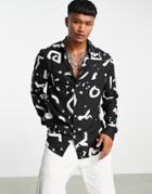 Asos Design Shirt In Black Base Scribble Print