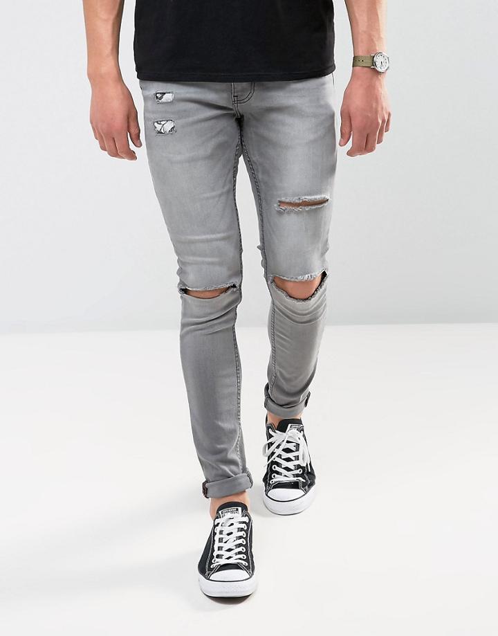 Ringspun Super Skinny Jeans With Ultra Rips - Gray