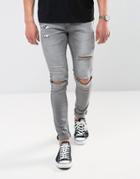 Ringspun Super Skinny Jeans With Ultra Rips - Gray