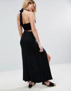 Asos Halter Neck Maxi Dress With Shirred Back Panel - Black