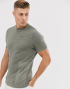 River Island Knitted T-shirt In Khaki