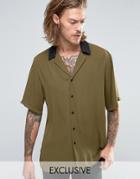 Reclaimed Vintage Revere Shirt With Contrast Collar In Reg Fit - Green