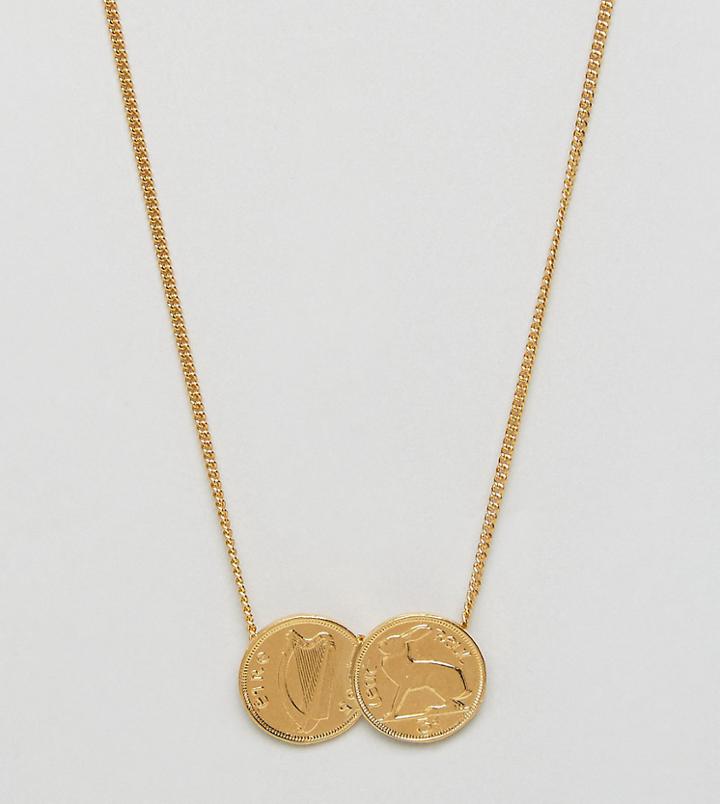 Katie Mullally Gold Irish 3p Double Coin Pendant Necklace - Gold