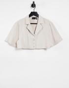 Asos Design Cropped Shirt Set In Oatmeal Linen-neutral