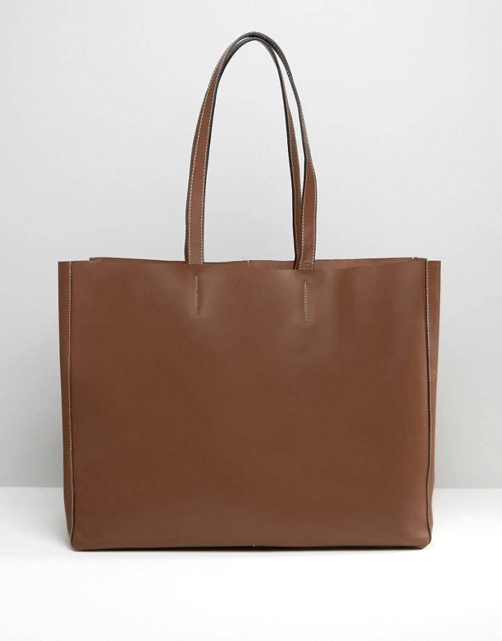 Asos Unlined Clean Leather Shopper Bag - Brown