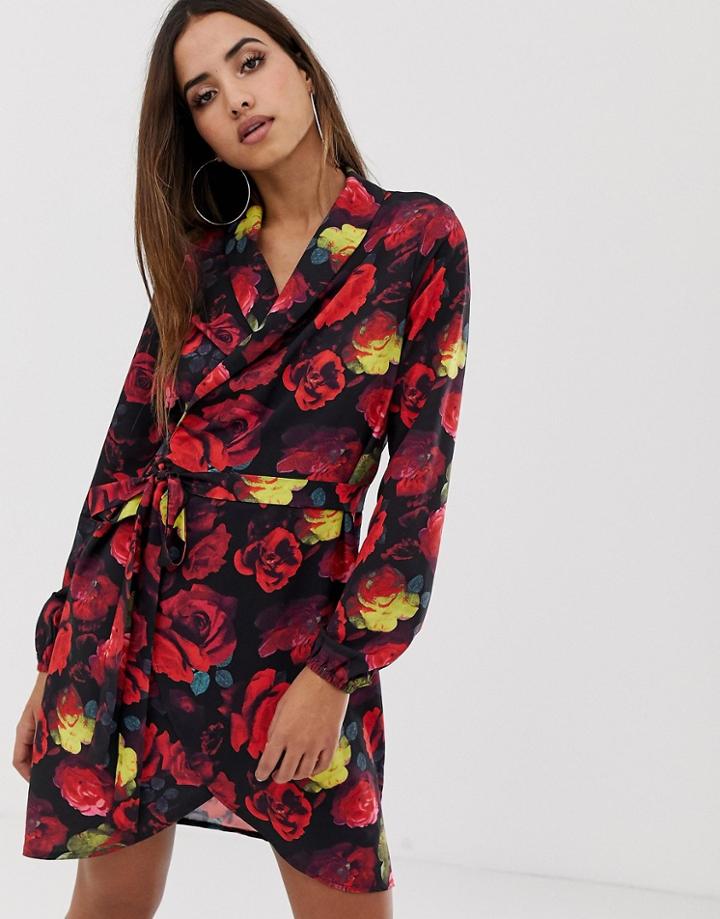 Club L Floral Wrap Dress - Black