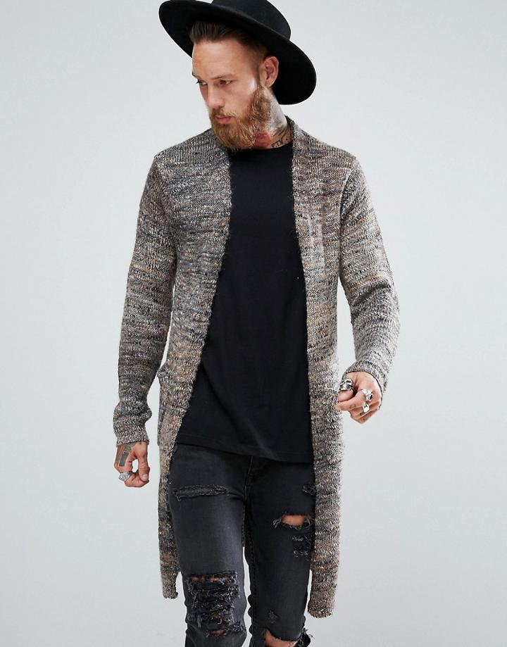 Asos Longline Textured Cardigan In Brown - Brown