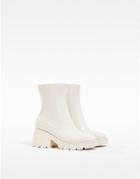 Bershka Heeled Ankle Welly Boots With Square Toe In Ecru-white