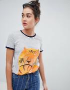 We Are Hairy People Organic Cotton Ringer T-shirt With Hand Painted Malayan Tiger - Gray