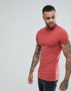 Asos Design Longline Muscle Fit Jersey Polo In Red - Red