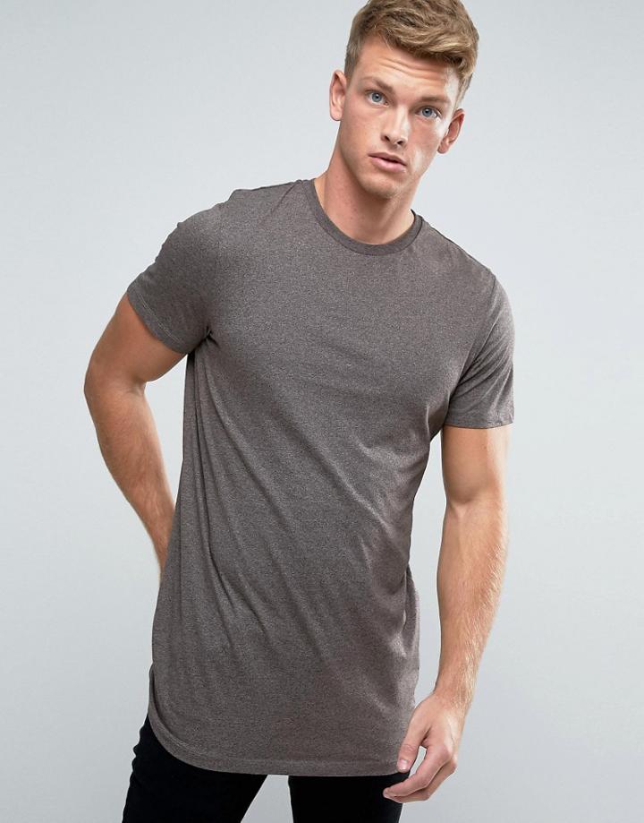 New Look Longline T-shirt In Brown - Brown