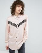 Asos Regular Fit Viscose Shirt With Western Tassel Detail - Pink