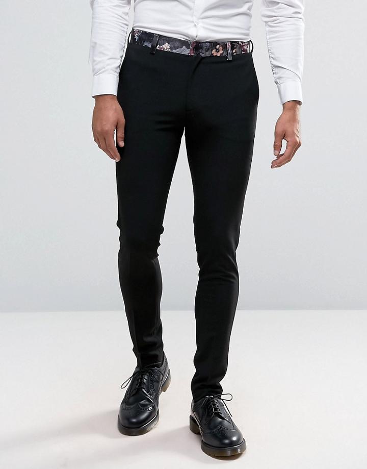 Asos Super Skinny Pant In Dark Floral Print - Black