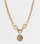 Reclaimed Vintage Inspired Chunky Necklace With Moon And Star Circle Pendant And T Bar In Gold