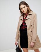 Brave Soul Stella Double Breasted Trench - Brown