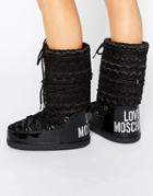 Love Moschino Black Quilted Hearts Snow Boots - Black
