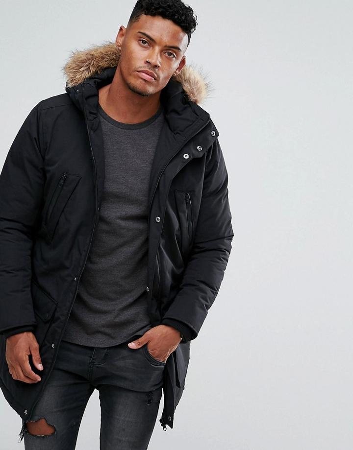 Thereadbare Faux Fur Parka - Black