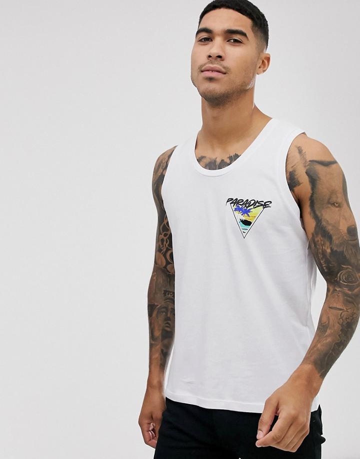 Jack & Jones Originals Paradise Print Tank In White - White