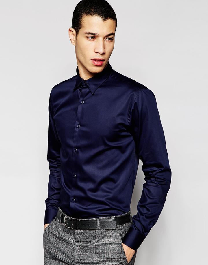 Selected Homme Formal Shirt In Egyptian Cotton In Slim Fit - Navy