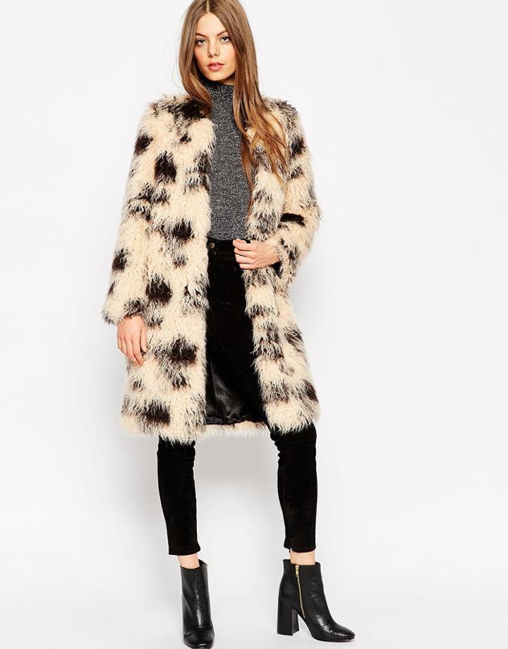 Asos Coat In Shaggy Faux Fur - Multi