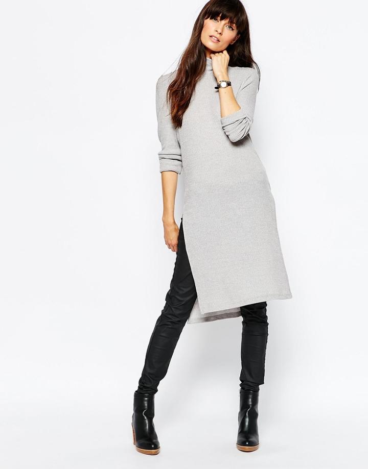 Vero Moda High Neck Side Split Tunic Top - Gray