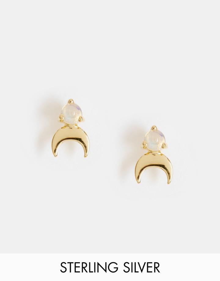 Asos Sterling Silver Opal Moon Stud Earrings - Gold Plated