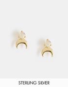 Asos Sterling Silver Opal Moon Stud Earrings - Gold Plated