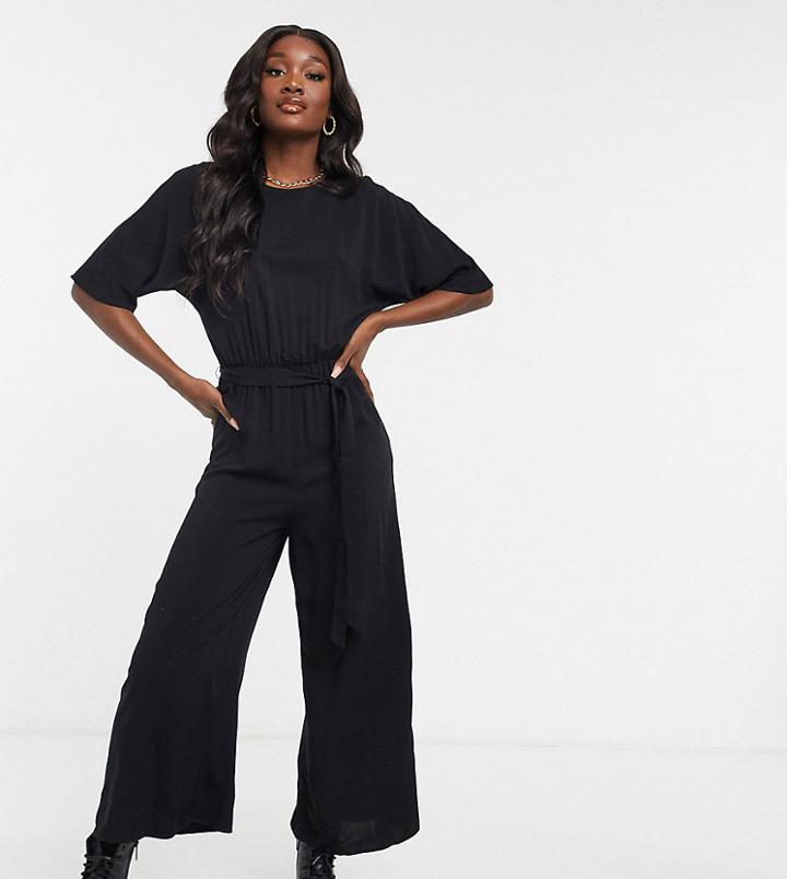 Asos Design Tall Woven Tie Waist Jumpsuit In Black