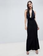 Asos Design Slinky Maxi Dress With Cowl Neck - Black