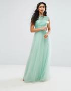 Chi Chi London Premium Lace Maxi Dress With Tulle Skirt And Cap Sleeve - Green