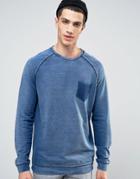 Solid Sweatshirt In Washed Denim Look - Navy
