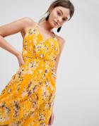 Parisian Floral Wrap Cami Dress With Frill - Yellow