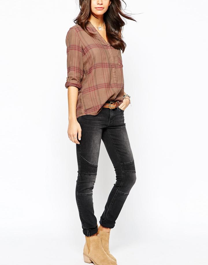 Esprit Skinny Jean With Biker Detail - Washed Black