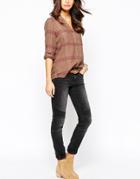 Esprit Skinny Jean With Biker Detail - Washed Black