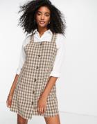 Vila Overall Mini Dress With Button Front In Check Print-white