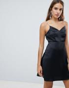 New Look Rhinestone Trim Satin Dress - Black