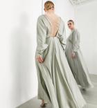 Asos Edition Curve Satin Lattice Back Maxi Dress In Sage Green