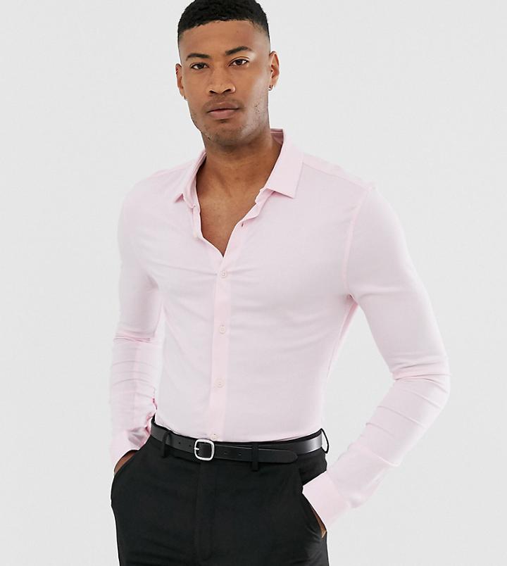 Asos Design Tall Muscle Viscose Shirt In Light Pink