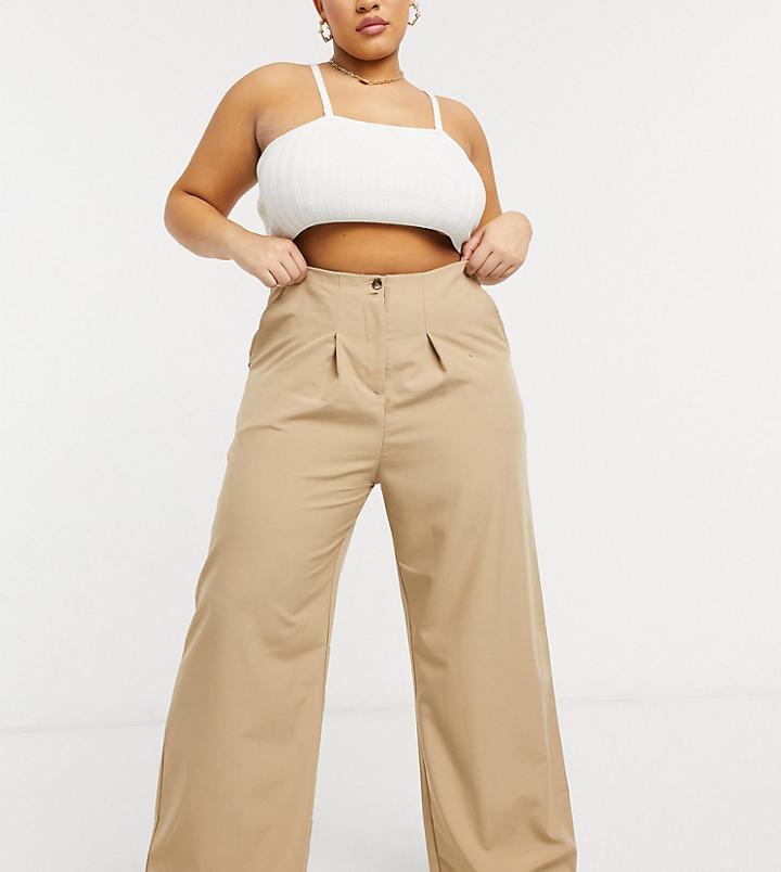 Native Youth Plus High Waist Pleated Very Wide Leg Pants-neutral