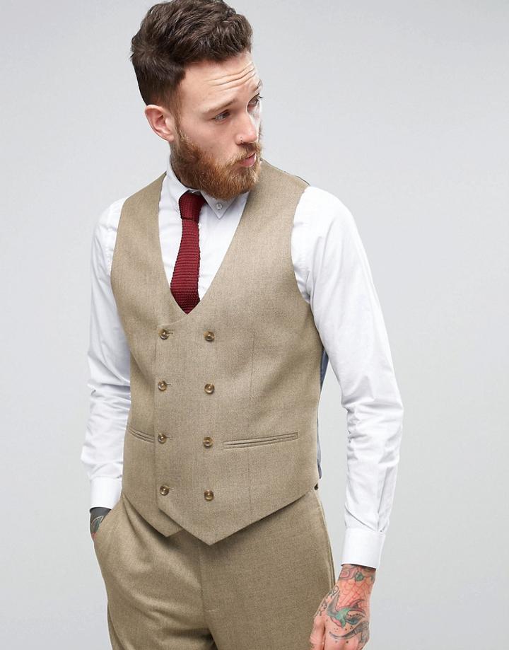 Asos Wedding Skinny Suit Vest In Taupe Twist Micro Texture - Beige