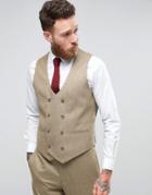 Asos Wedding Skinny Suit Vest In Taupe Twist Micro Texture - Beige