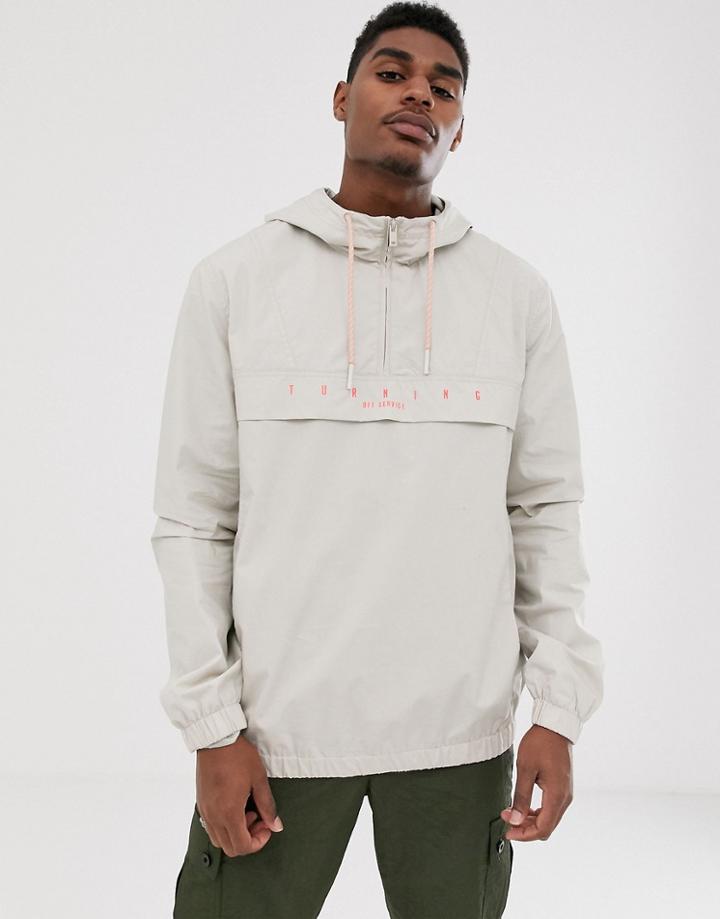 Bershka Overhead Windbreaker Jacket With Half Zip In Stone