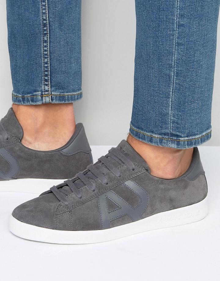 Armani Jeans Suede Logo Sneakers - Gray