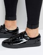 Asos Lace Up Sneakers In Black Patent Pu - Black