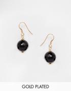 Mirabelle Faceted Onyx Gold Plated Drop Earrings - Gold