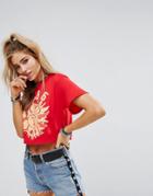 Prettylittlething Sun Slogan Print Crop T-shirt - Red