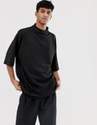 Asos Design Oversized T-shirt With Grown On Turtleneck In Scuba - Black